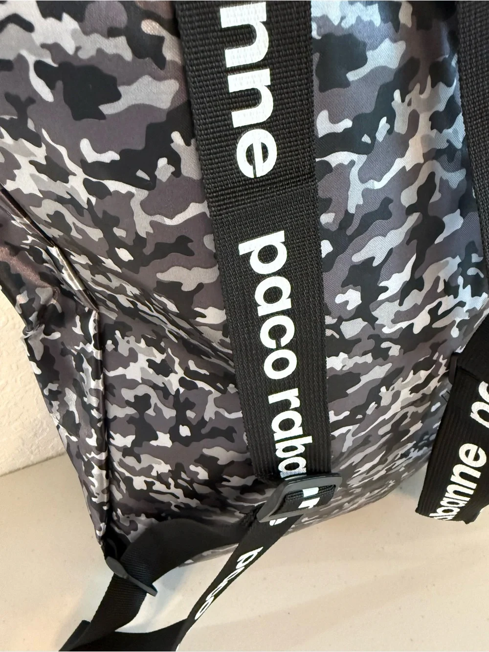 New mens Paco Rabanne Black and Gray Camo Roll-Top Backpack